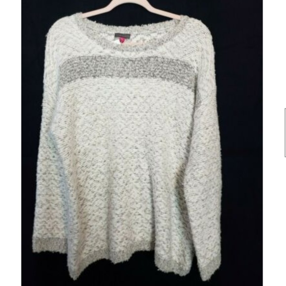 Vince Camuto Sweater Large knit gray white stripes - Picture 1 of 5